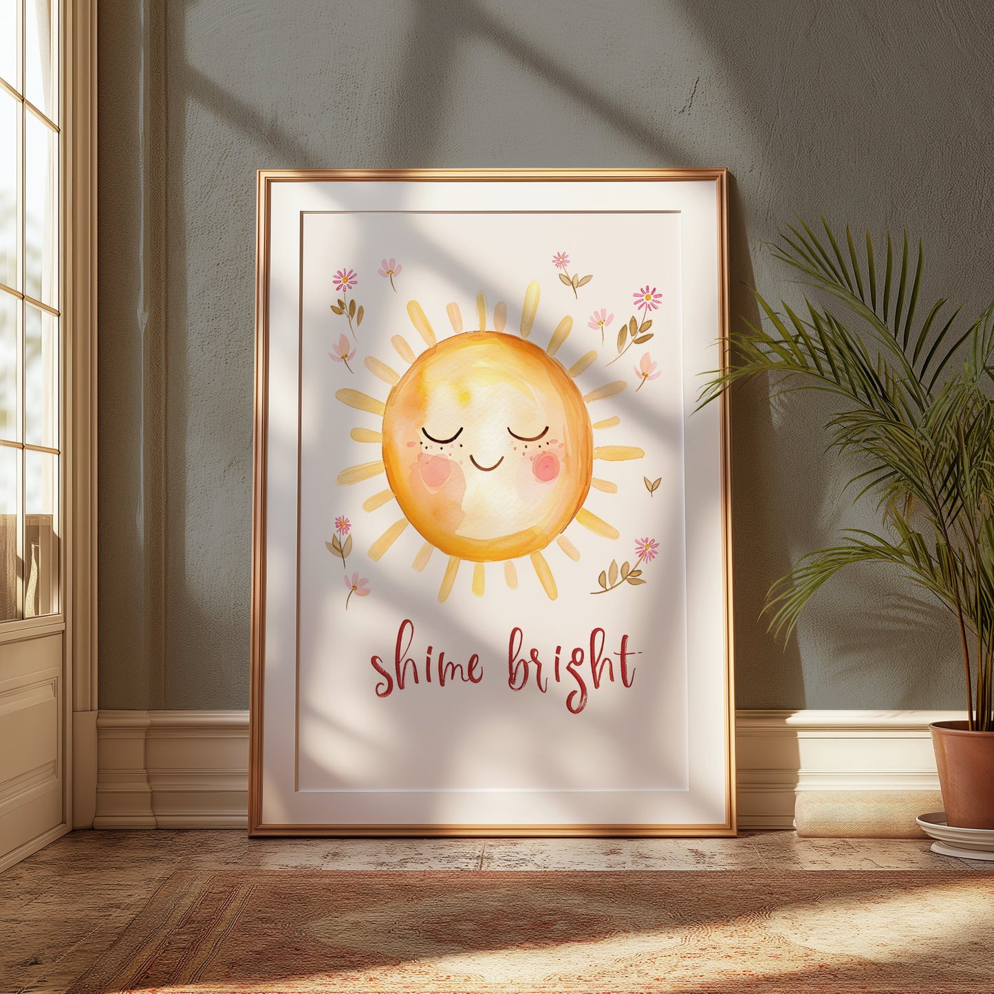 Premium Poster of Shine Bright Smiling Sun with Flowers Art Print Posters