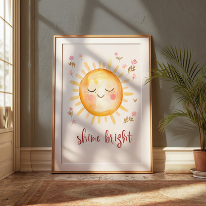 Premium Poster of Shine Bright Smiling Sun with Flowers Art Print Posters