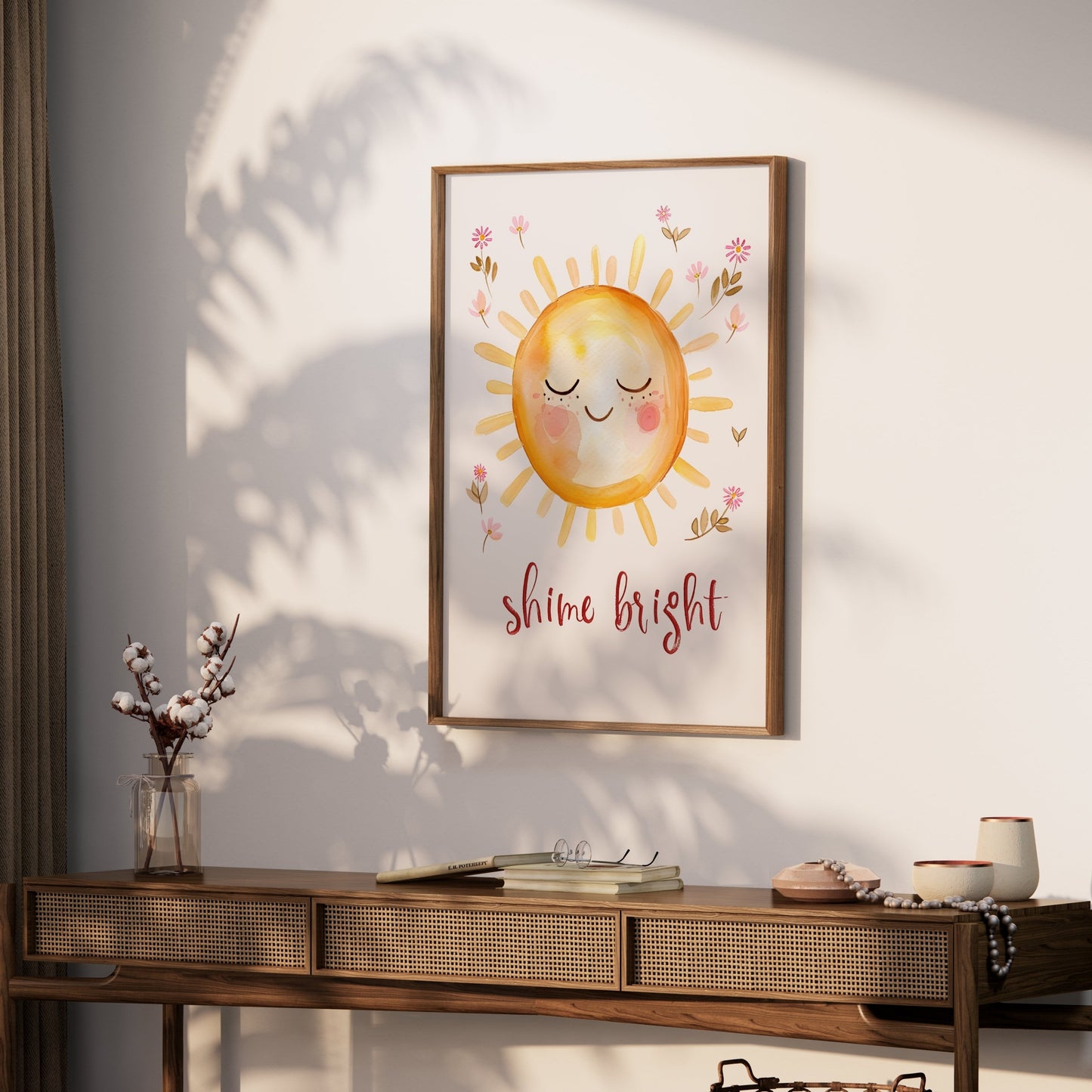 Premium Poster of Shine Bright Smiling Sun with Flowers Art Print Posters