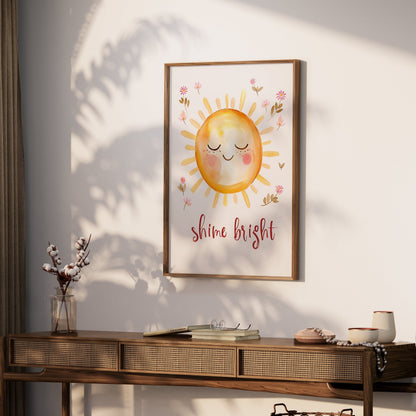 Premium Poster of Shine Bright Smiling Sun with Flowers Art Print Posters