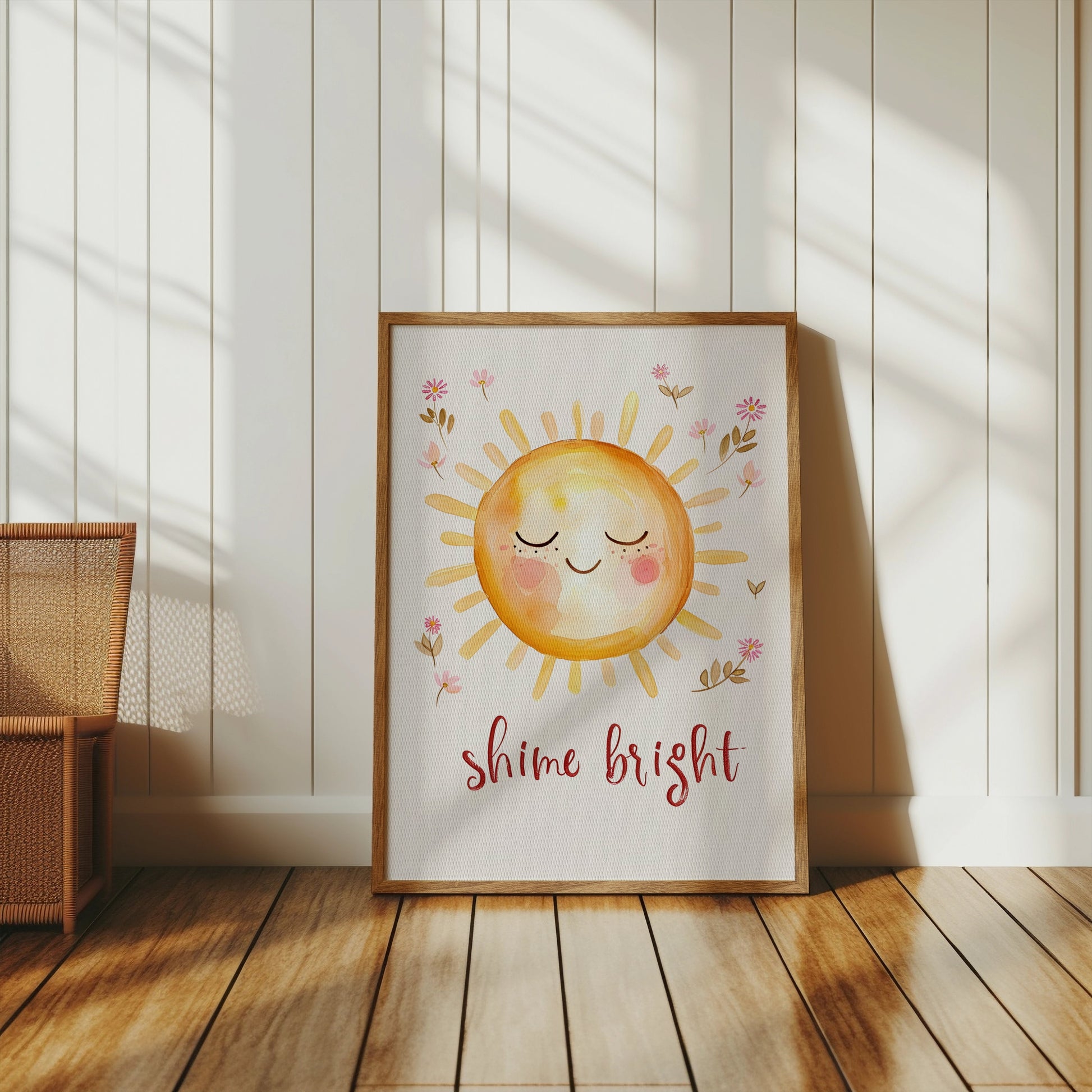 Premium Poster of Shine Bright Smiling Sun with Flowers Art Print Posters