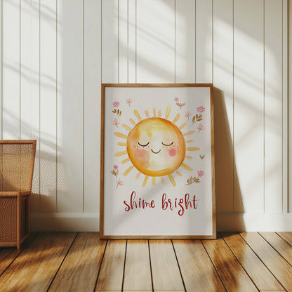 Premium Poster of Shine Bright Smiling Sun with Flowers Art Print Posters