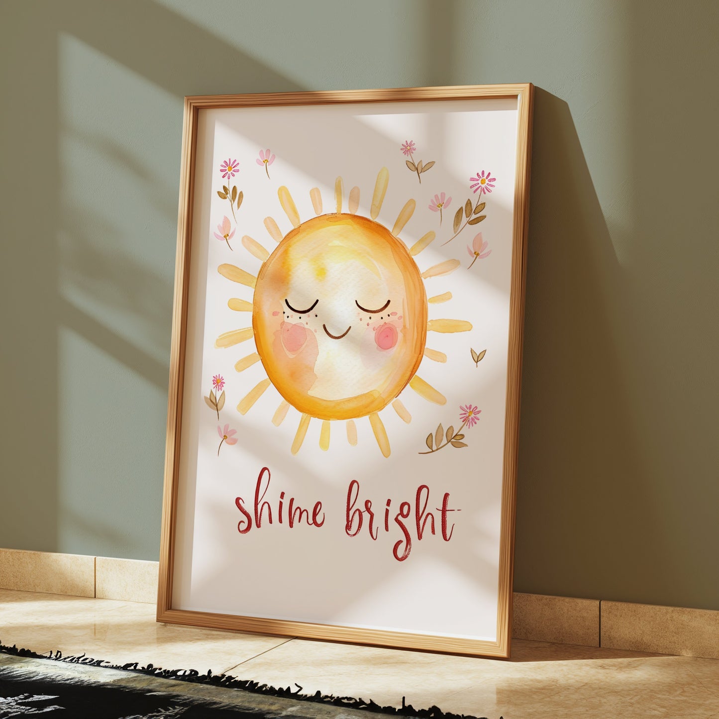 Premium Poster of Shine Bright Smiling Sun with Flowers Art Print Posters