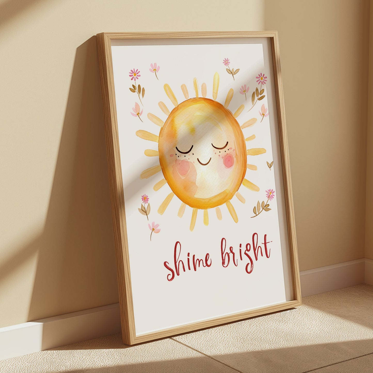 Premium Poster of Shine Bright Smiling Sun with Flowers Art Print Posters