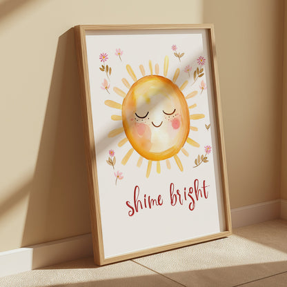 Premium Poster of Shine Bright Smiling Sun with Flowers Art Print Posters