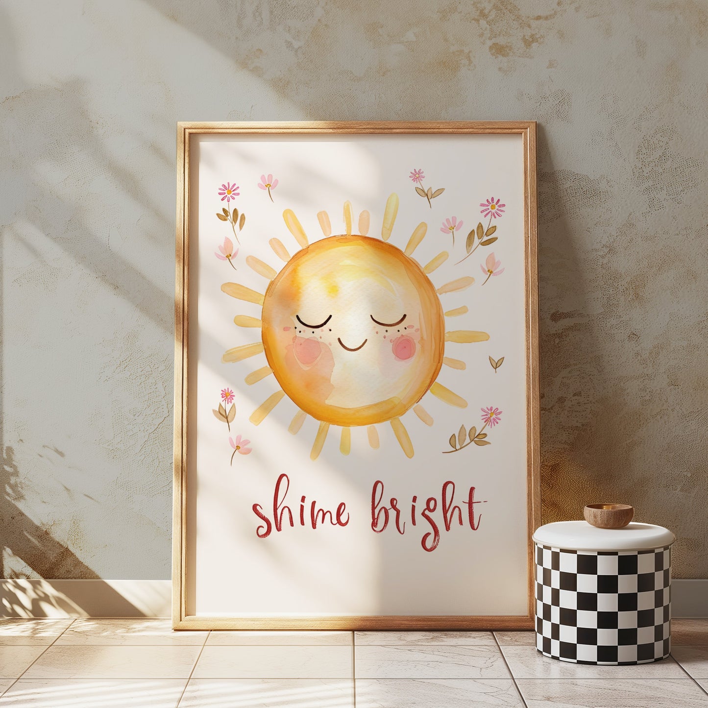 Premium Poster of Shine Bright Smiling Sun with Flowers Art Print Posters