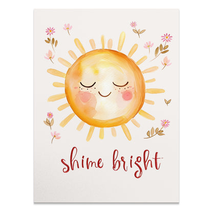 Premium Poster of Shine Bright Smiling Sun with Flowers Art Print Posters