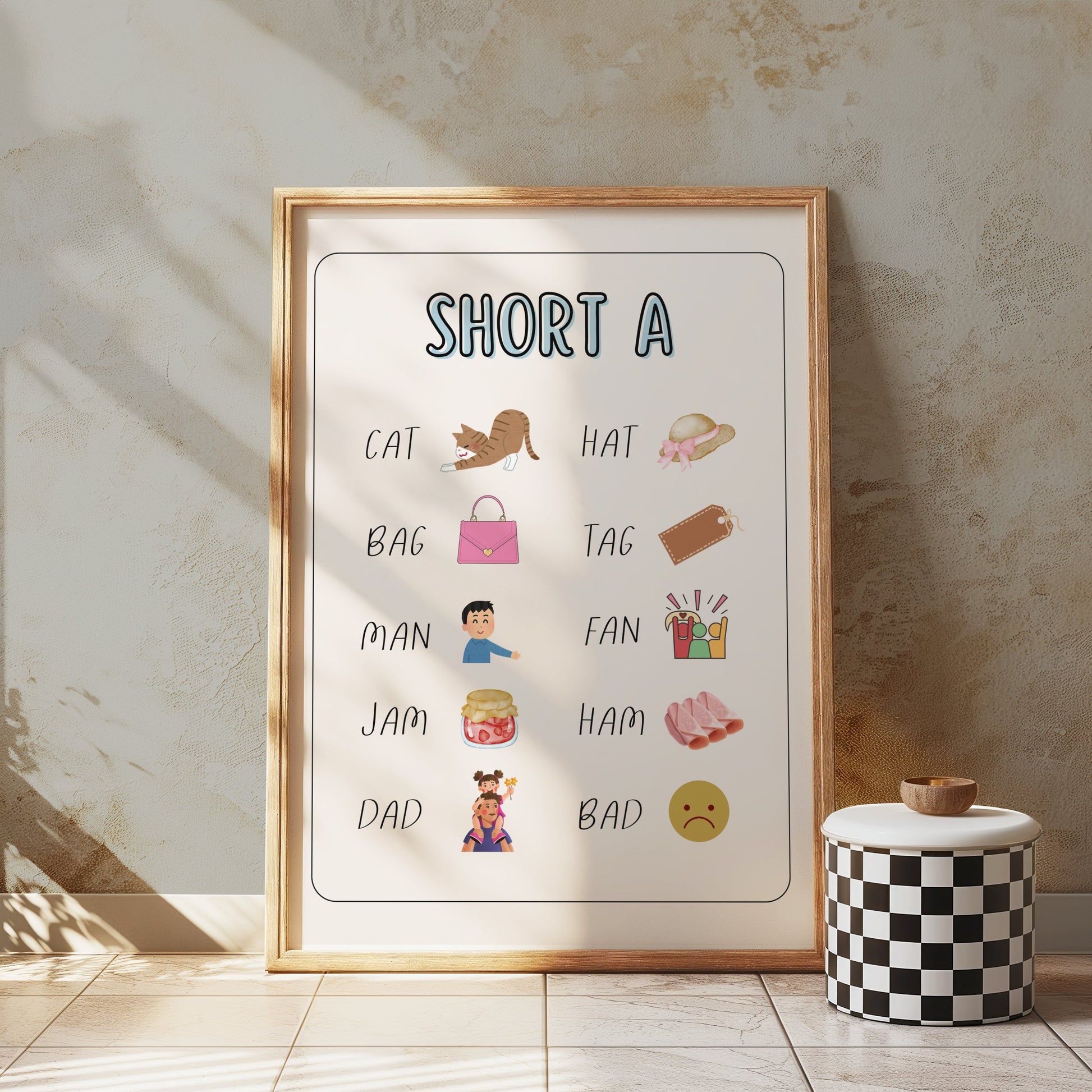 Premium Poster of Short A Words Educational Learning Chart Posters