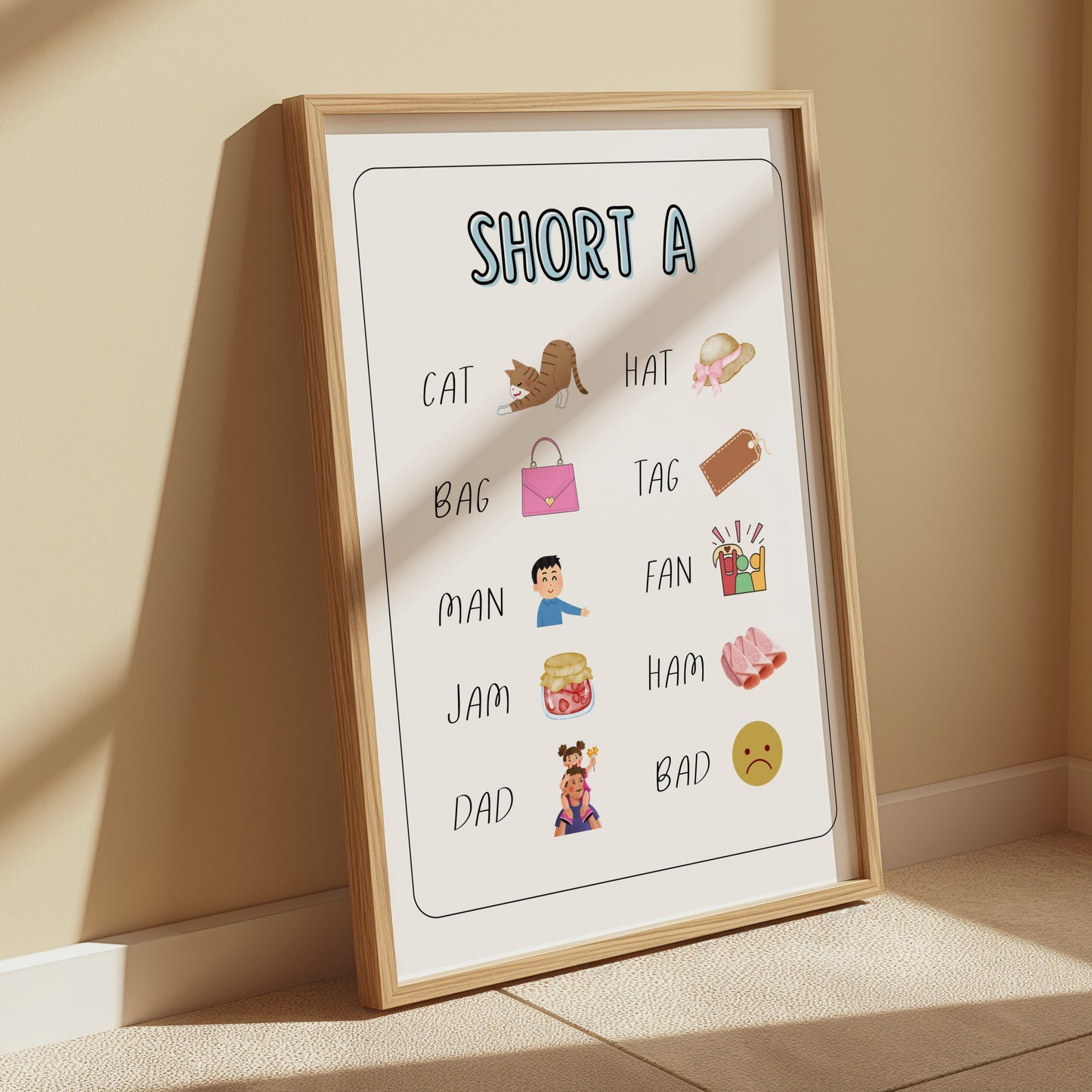 Premium Poster of Short A Words Educational Learning Chart Posters