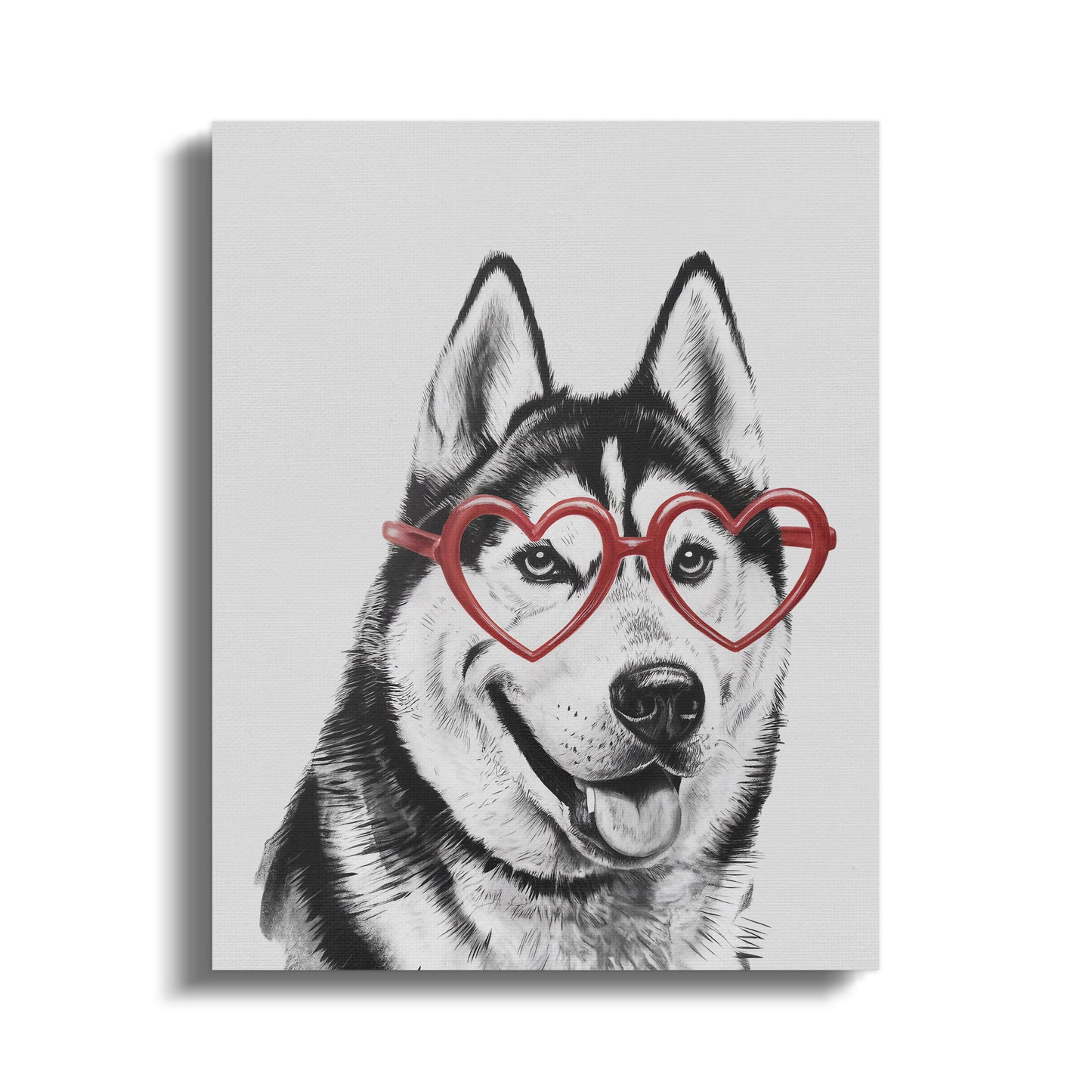 Premium Poster of Siberian Husky Sketch with Heart Glasses Canvas Wraps