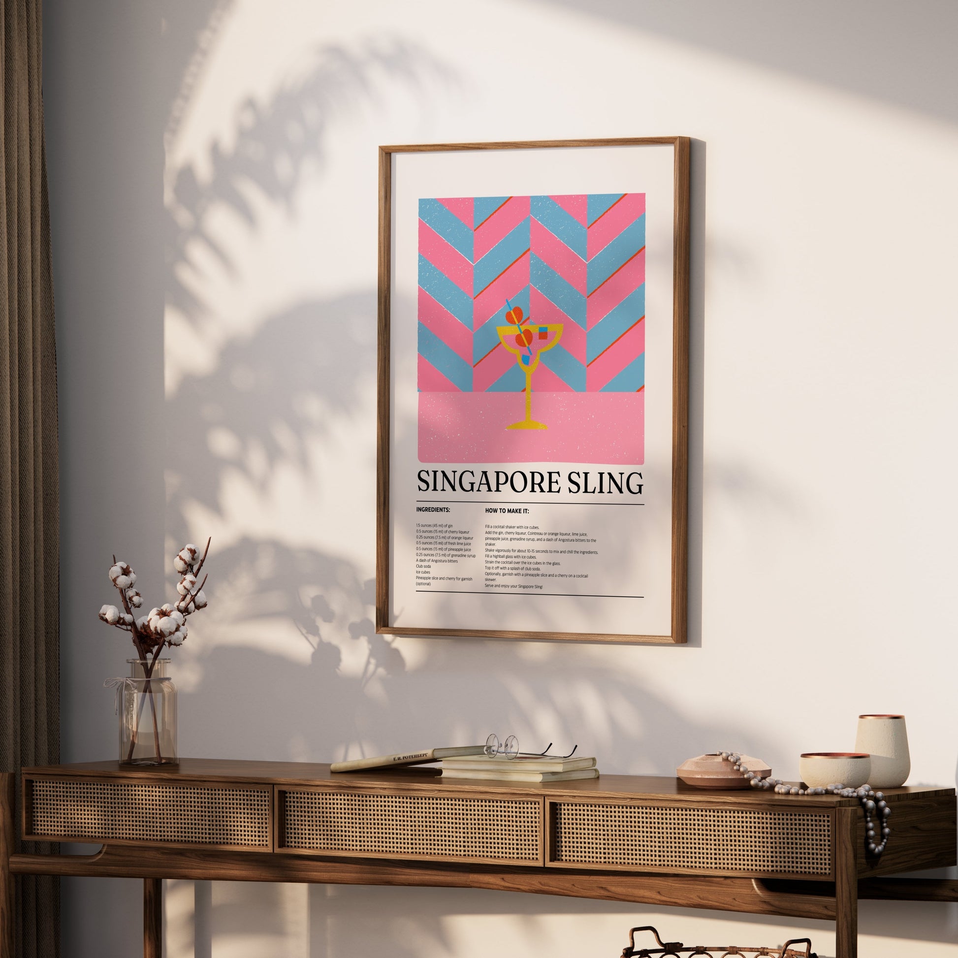 Premium Poster of Singapore Sling Cocktail Recipe Art Decor Posters