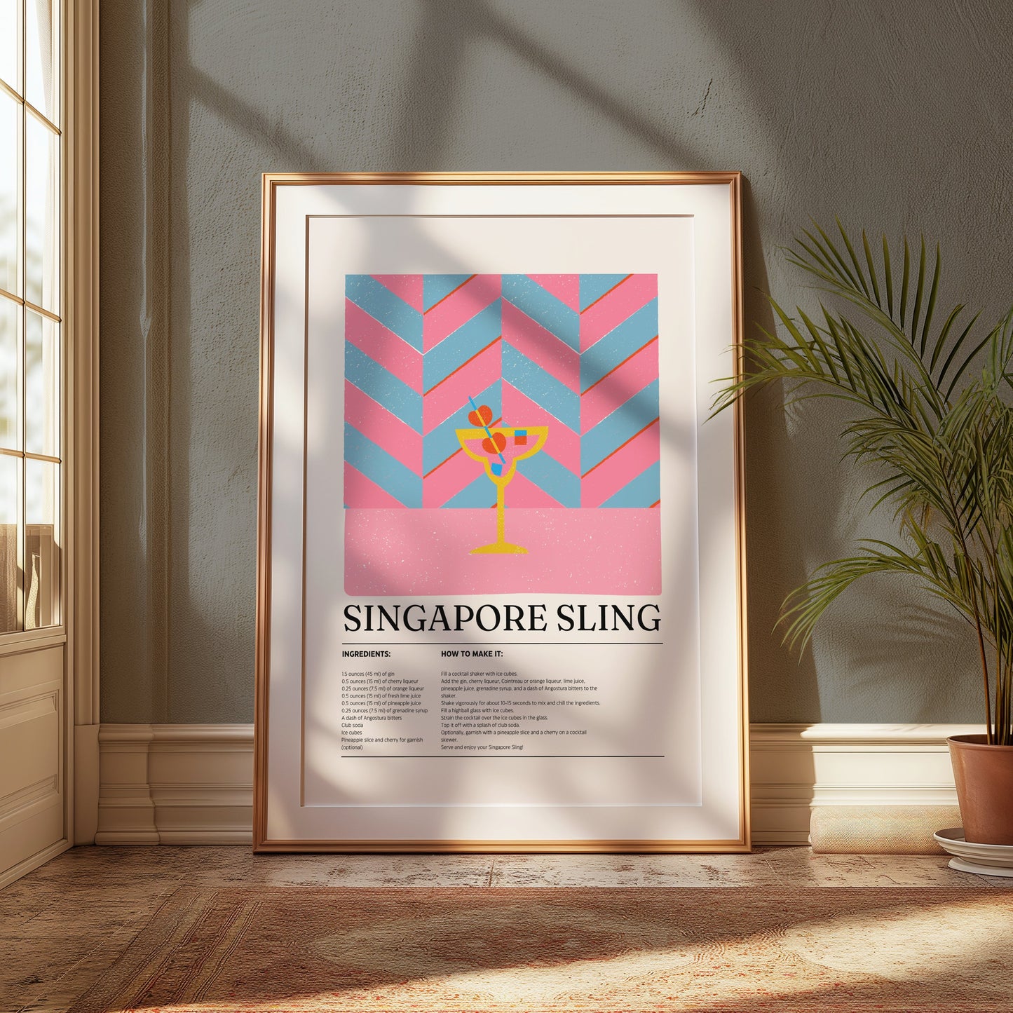 Premium Poster of Singapore Sling Cocktail Recipe Art Decor Posters