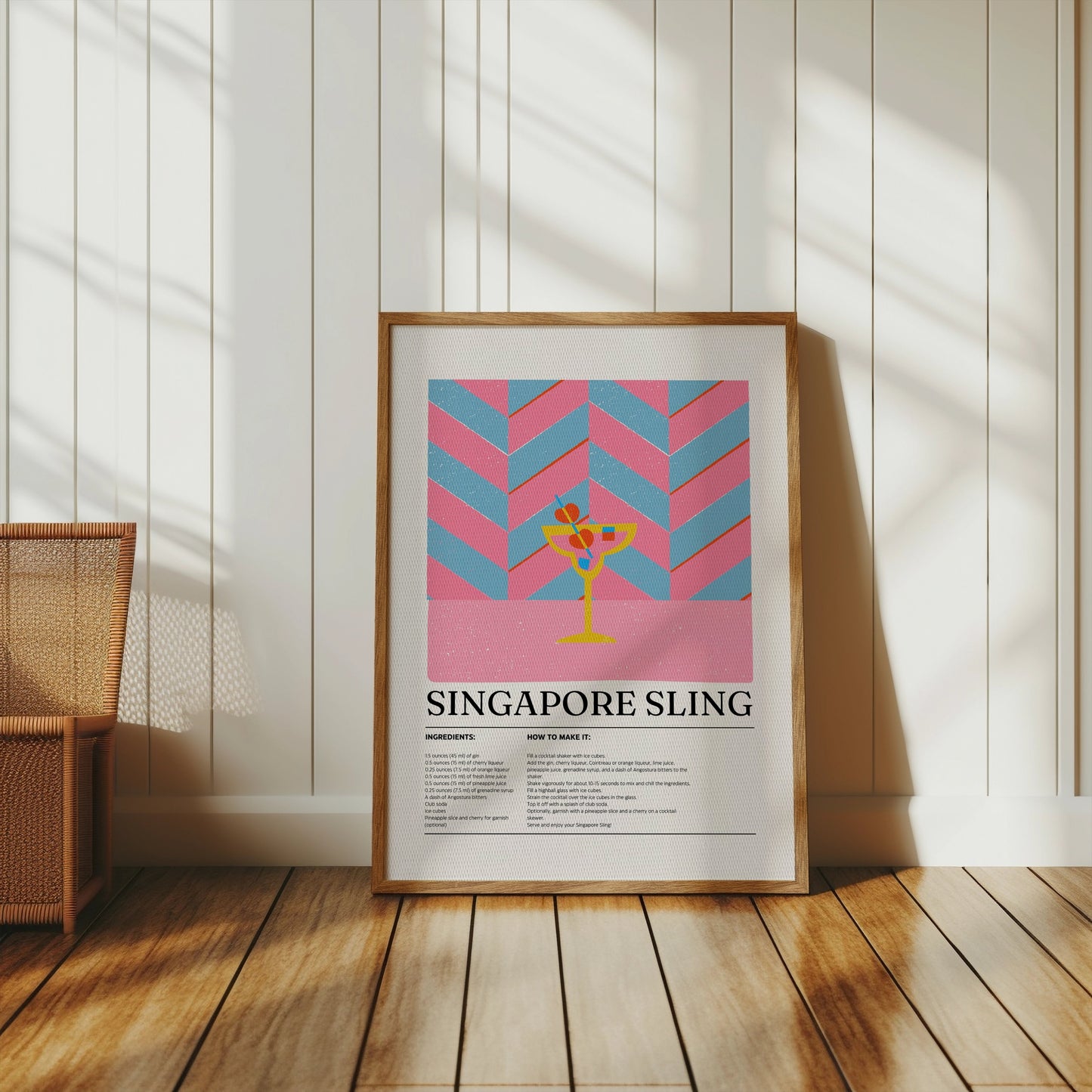 Premium Poster of Singapore Sling Cocktail Recipe Art Decor Posters
