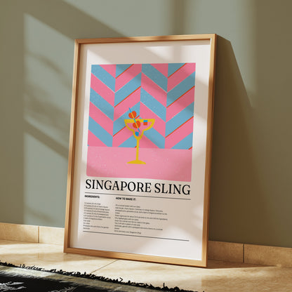 Premium Poster of Singapore Sling Cocktail Recipe Art Decor Posters