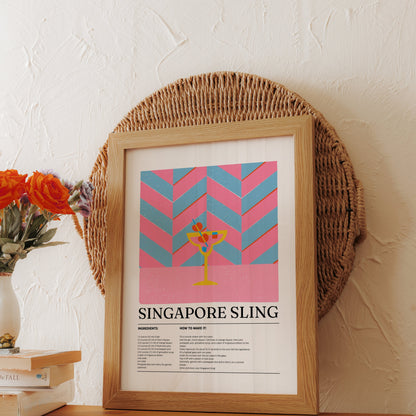 Premium Poster of Singapore Sling Cocktail Recipe Art Decor Posters