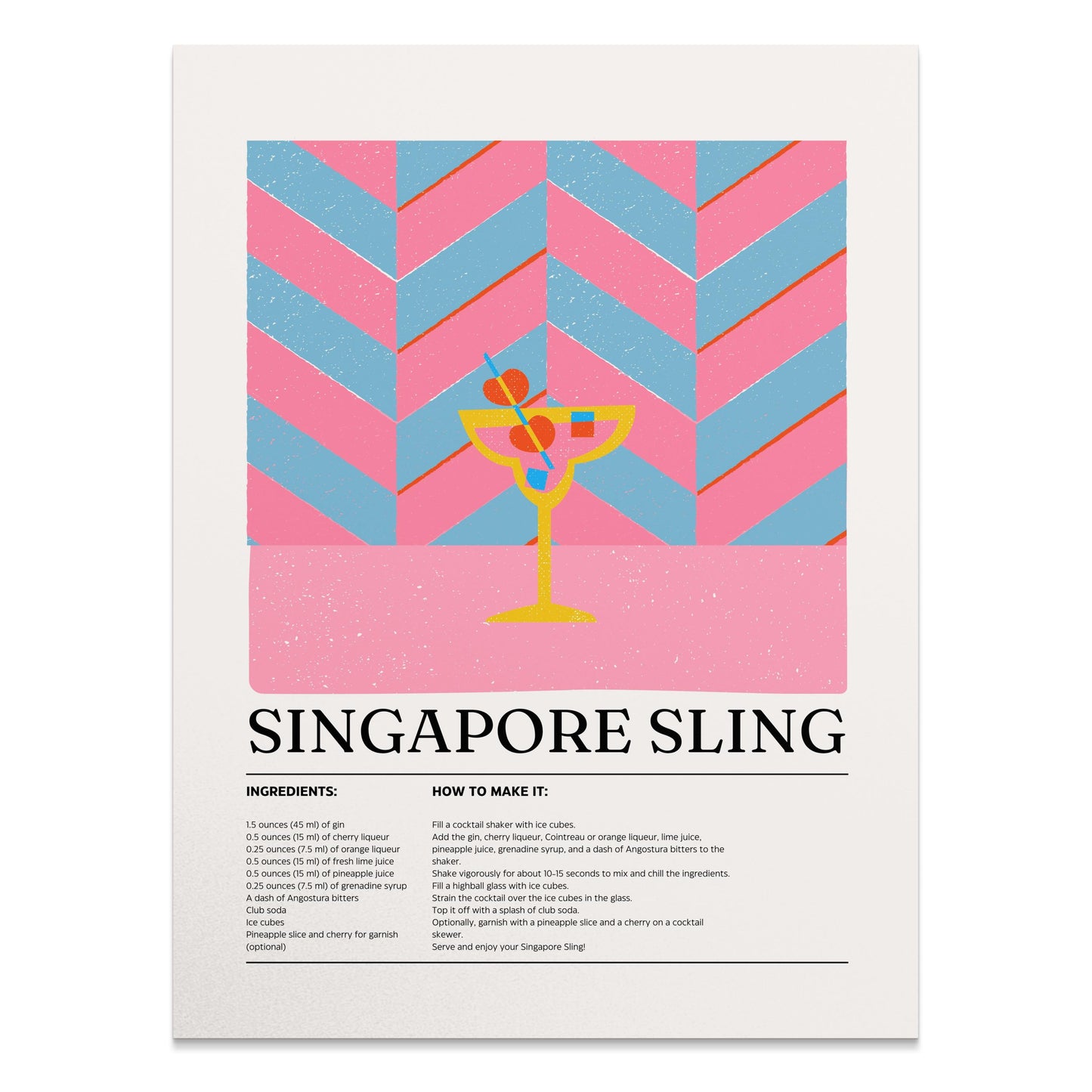 Premium Poster of Singapore Sling Cocktail Recipe Art Decor Posters