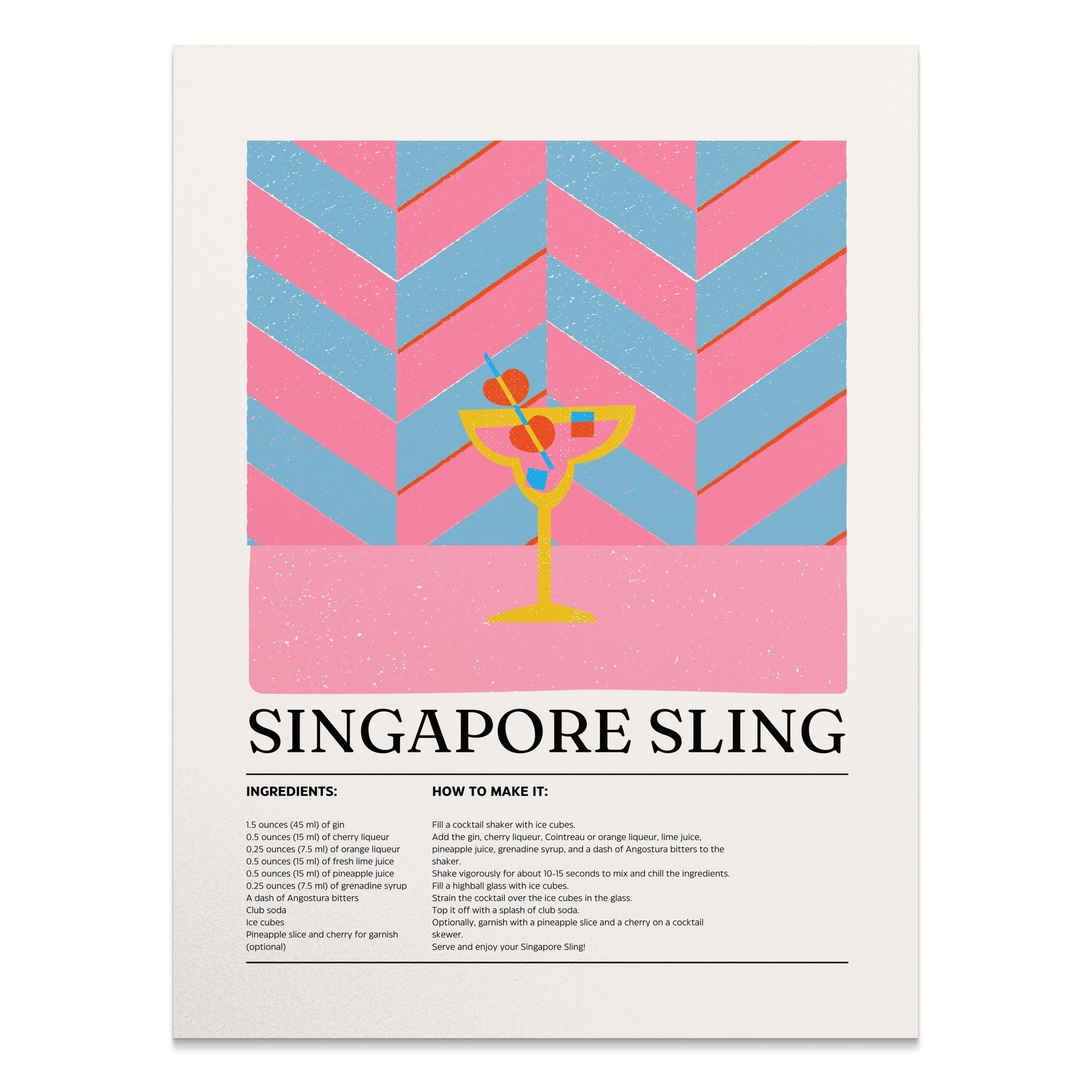 Premium Poster of Singapore Sling Cocktail Recipe Art Decor Posters