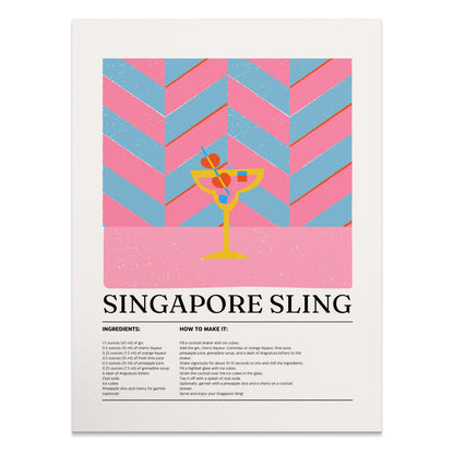 Premium Poster of Singapore Sling Cocktail Recipe Art Decor Posters