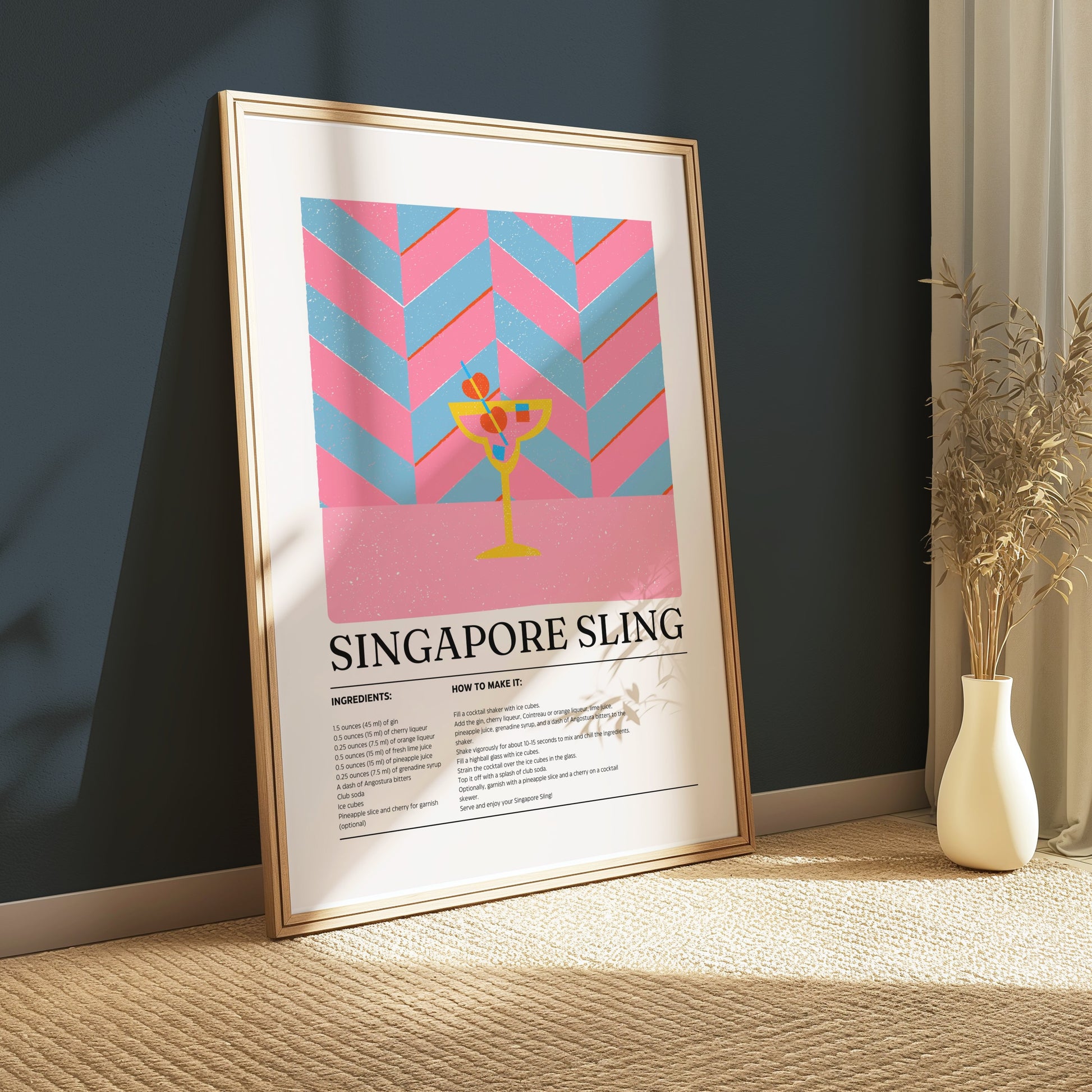 Premium Poster of Singapore Sling Recipe Art Cocktail Lovers Posters