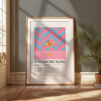 Premium Poster of Singapore Sling Recipe Art Cocktail Lovers Posters