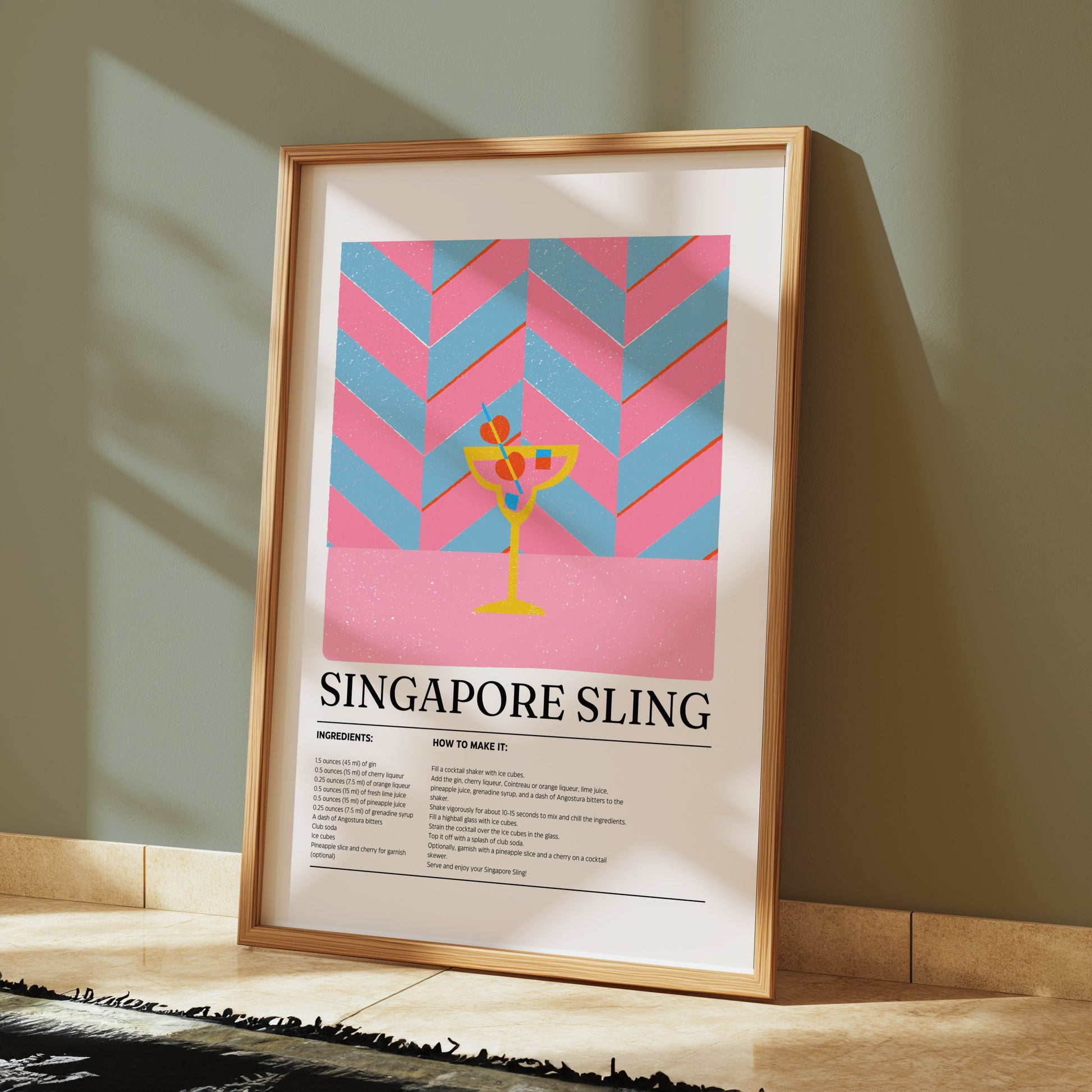 Premium Poster of Singapore Sling Recipe Art Cocktail Lovers Posters