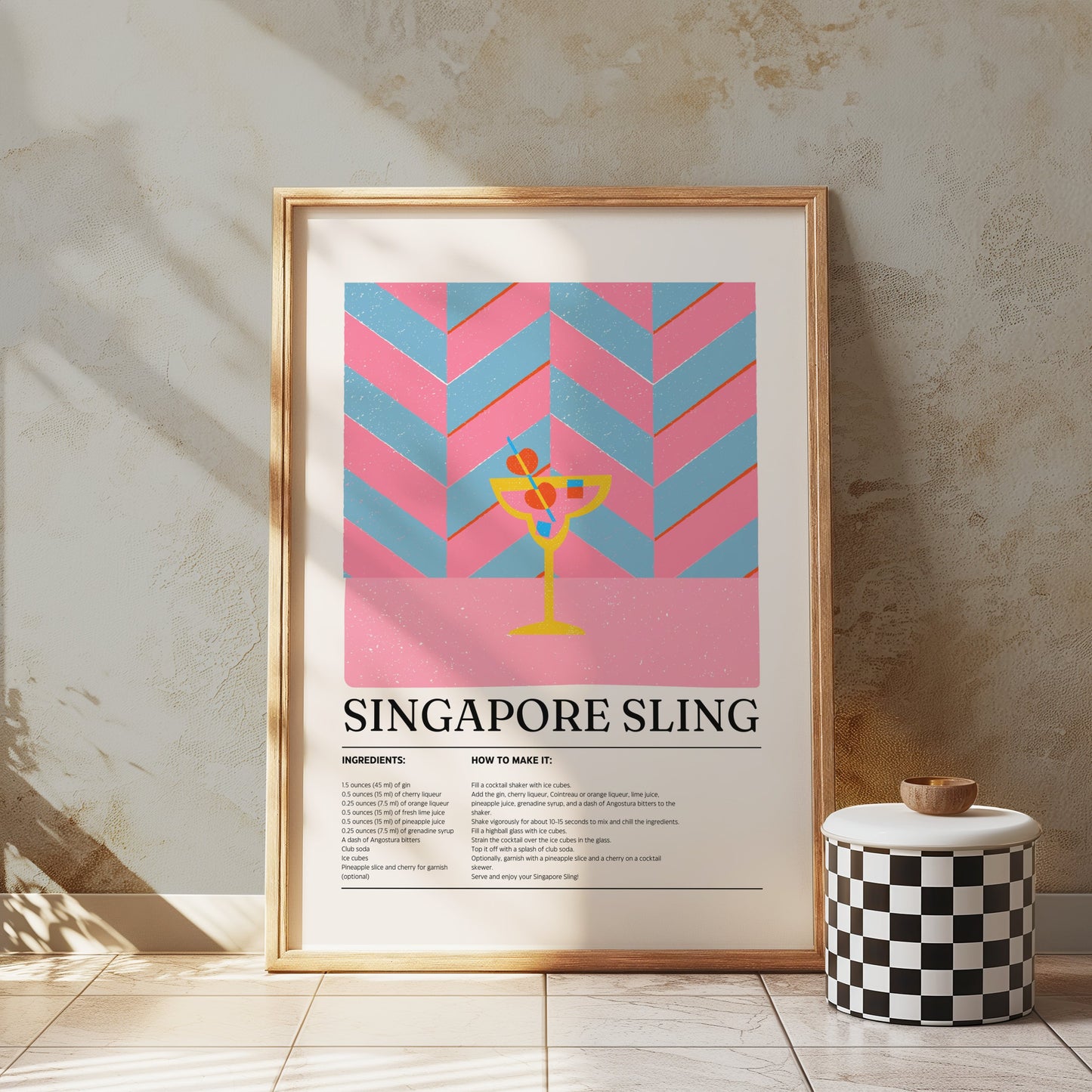 Premium Poster of Singapore Sling Recipe Art Cocktail Lovers Posters