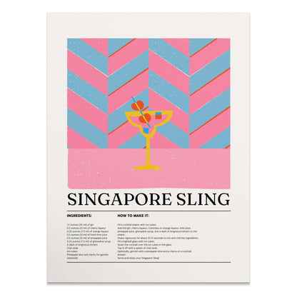 Premium Poster of Singapore Sling Recipe Art Cocktail Lovers Posters