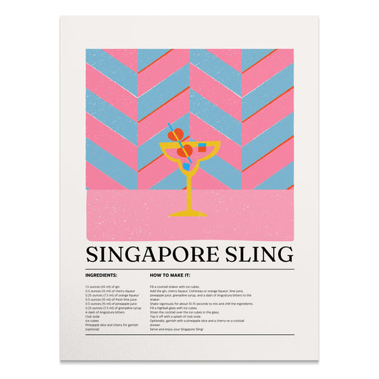 Premium Poster of Singapore Sling Recipe Art Cocktail Lovers Posters