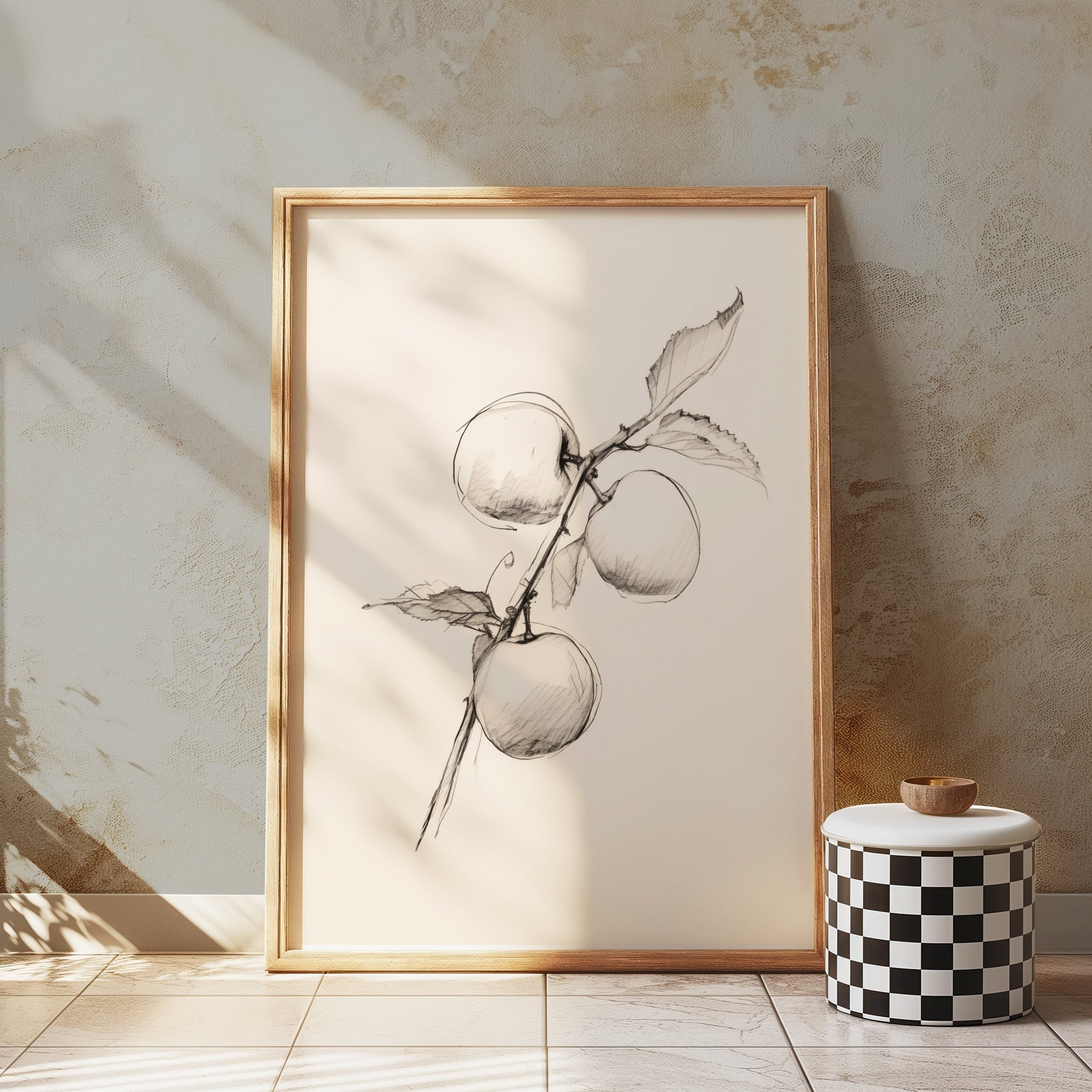 Premium Poster of Sketch of Apples on a Branch Artistic Wall Posters