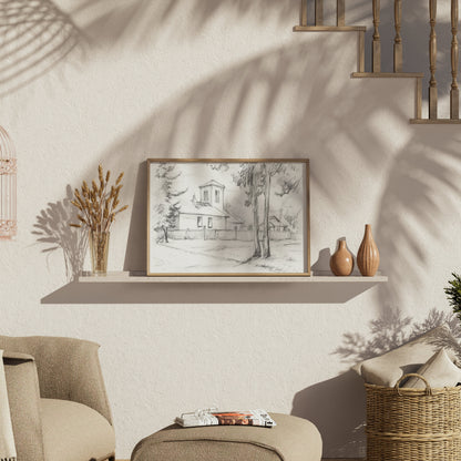 Premium Poster of Sketch of a Quiet Rural Church and Trees Posters
