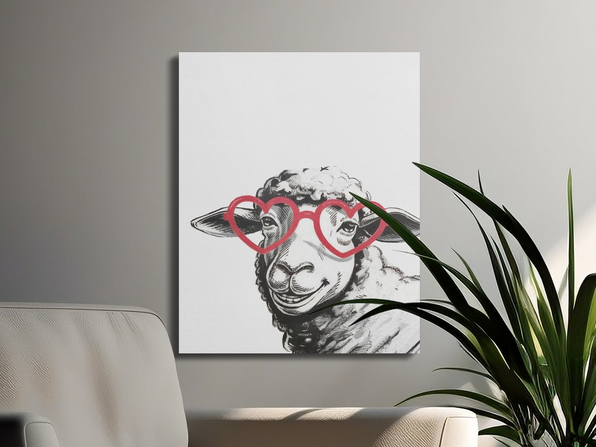 Premium Poster of Sketched Sheep in Heart Glasses Wall Art Canvas Wraps