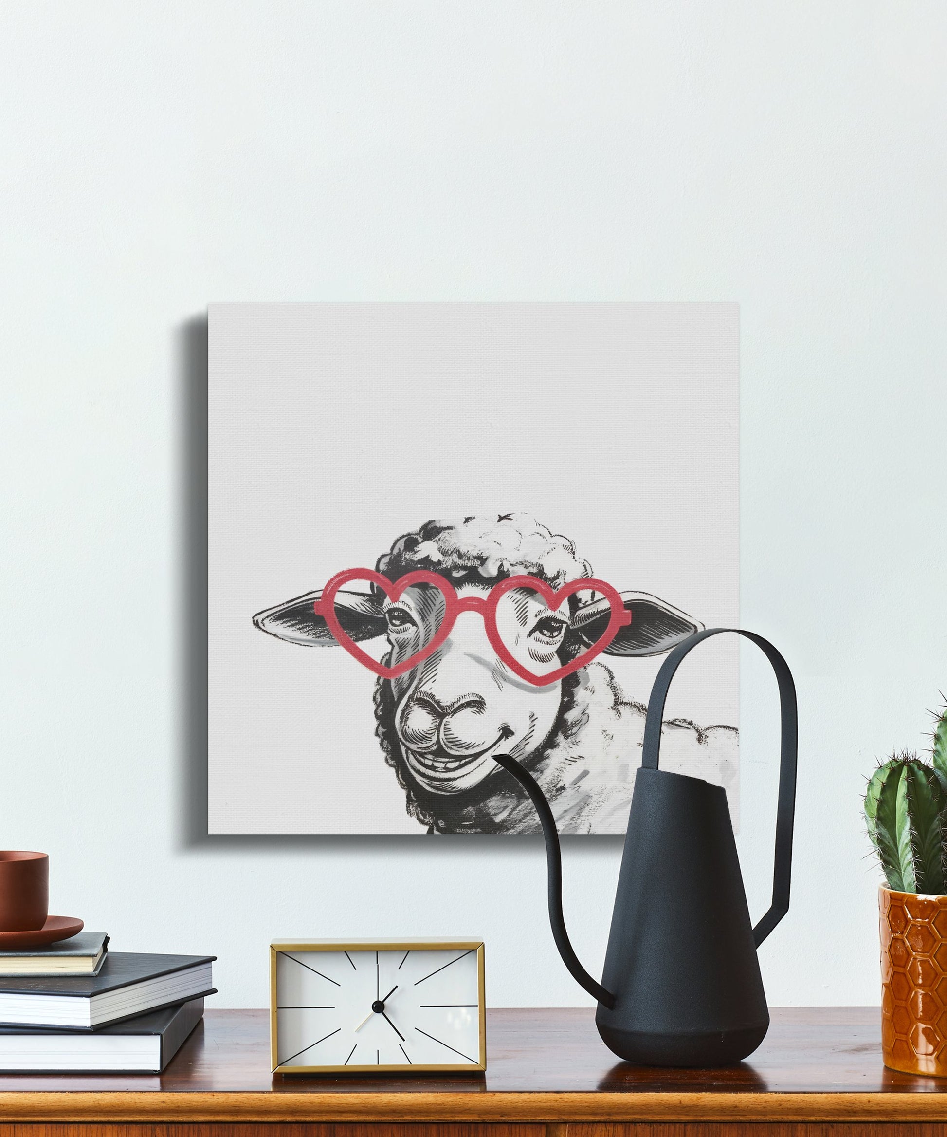 Premium Poster of Sketched Sheep in Heart Glasses Wall Art Canvas Wraps