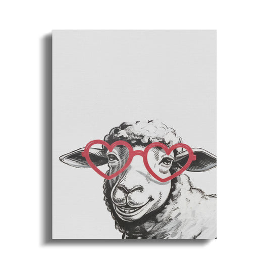 Premium Poster of Sketched Sheep in Heart Glasses Wall Art Canvas Wraps