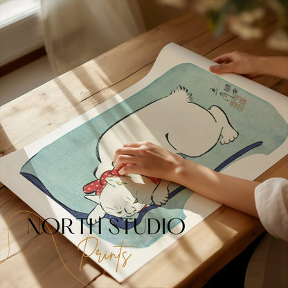 Premium Poster of Sleeping Cat Art with Blue Background Wall Posters