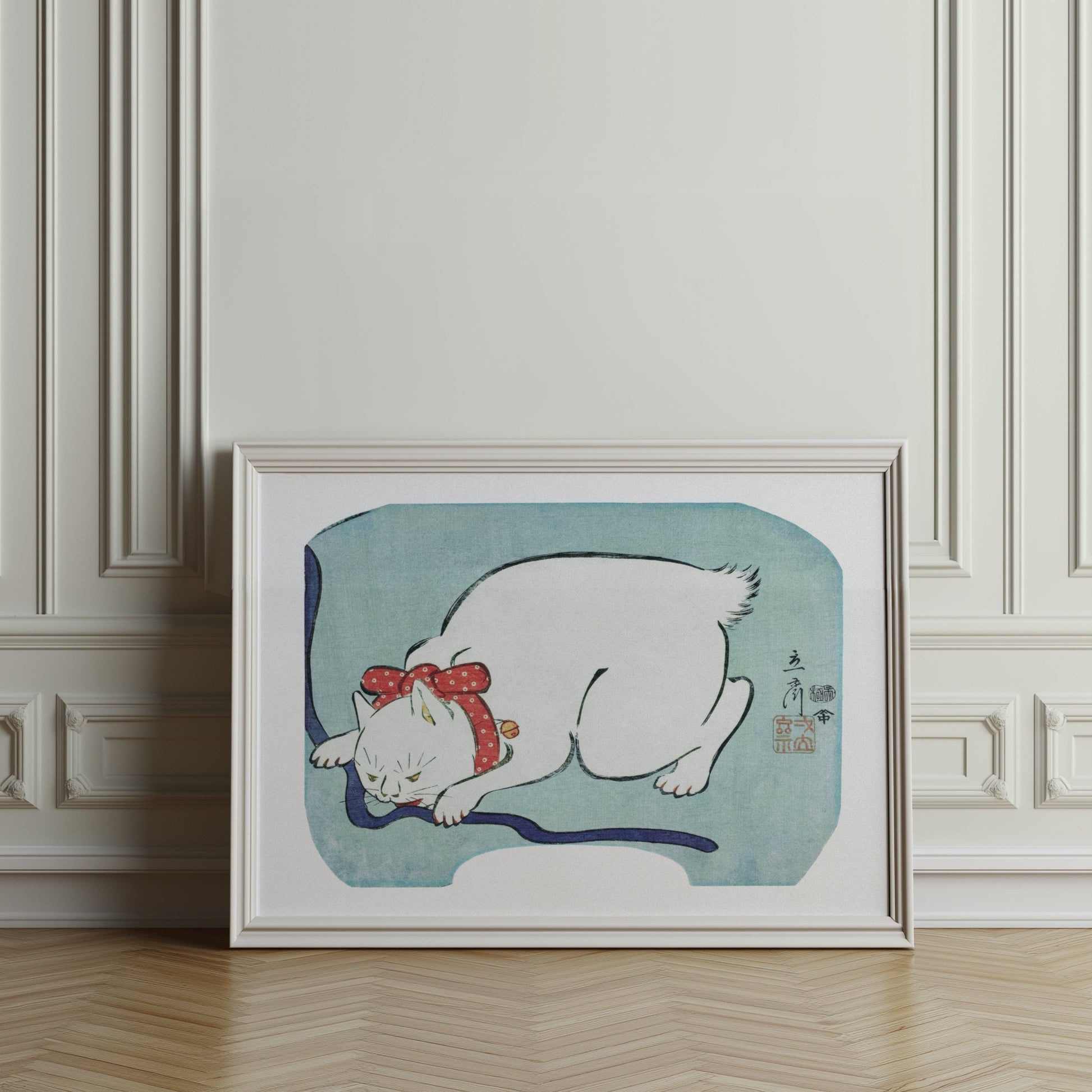 Premium Poster of Sleeping Cat Art with Blue Background Wall Posters