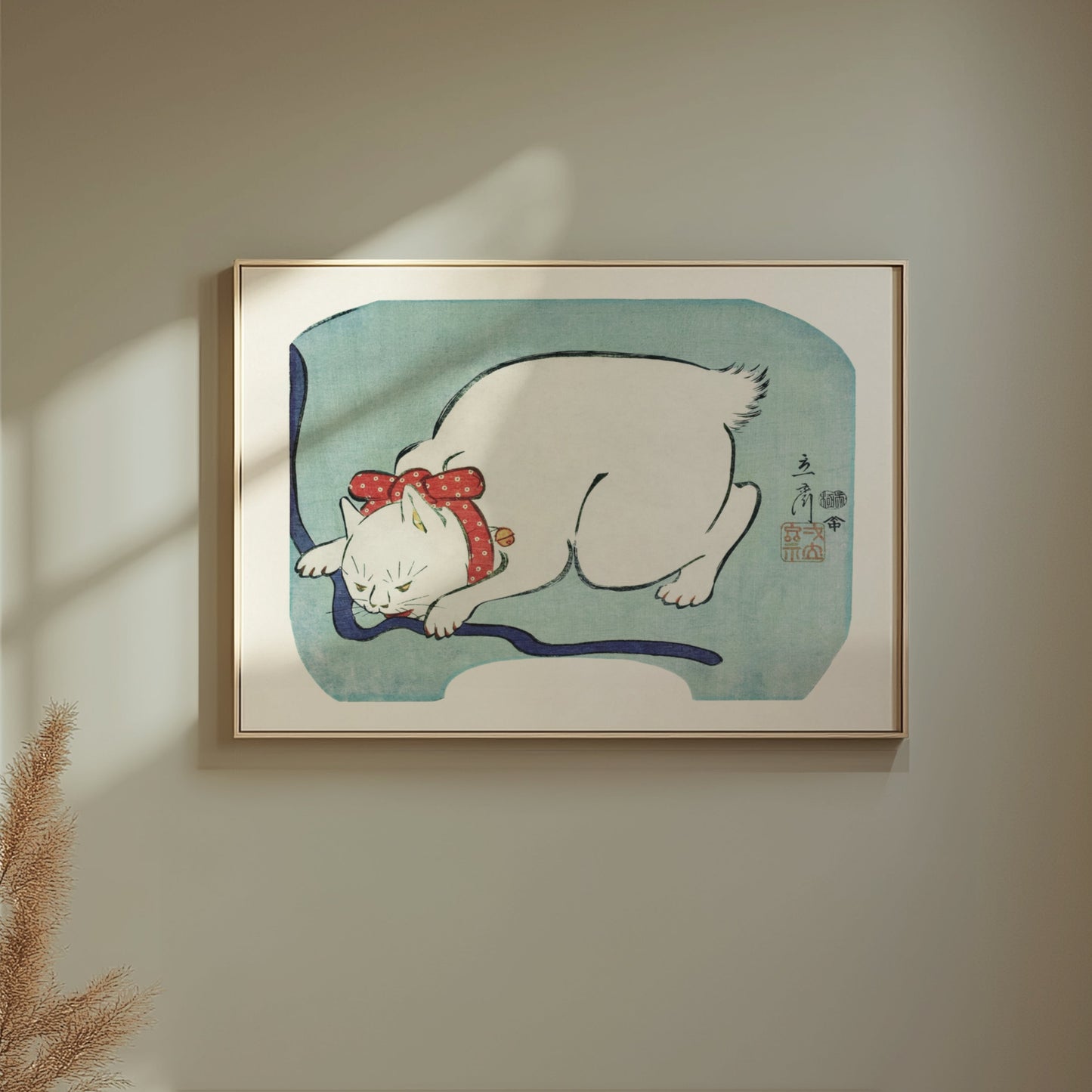 Premium Poster of Sleeping Cat Art with Blue Background Wall Posters