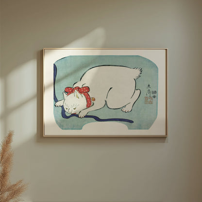 Premium Poster of Sleeping Cat Art with Blue Background Wall Posters