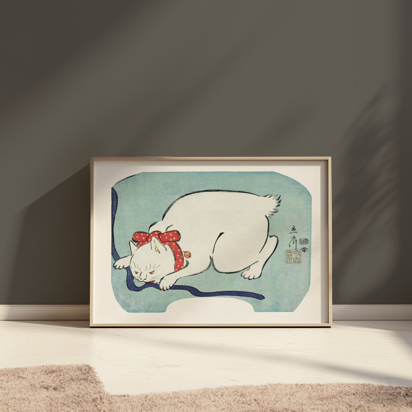 Premium Poster of Sleeping Cat Art with Blue Background Wall Posters