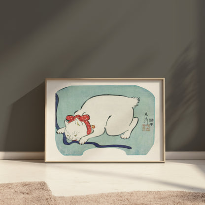Premium Poster of Sleeping Cat Art with Blue Background Wall Posters
