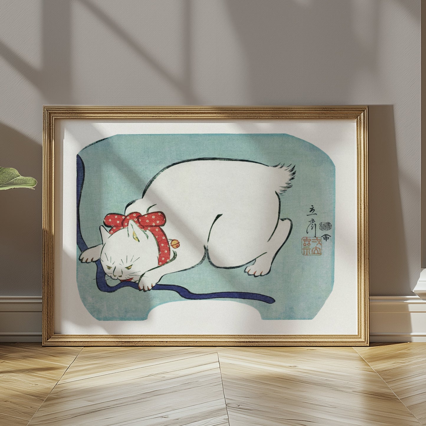 Premium Poster of Sleeping Cat Art with Blue Background Wall Posters