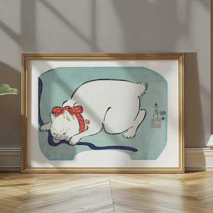 Premium Poster of Sleeping Cat Art with Blue Background Wall Posters