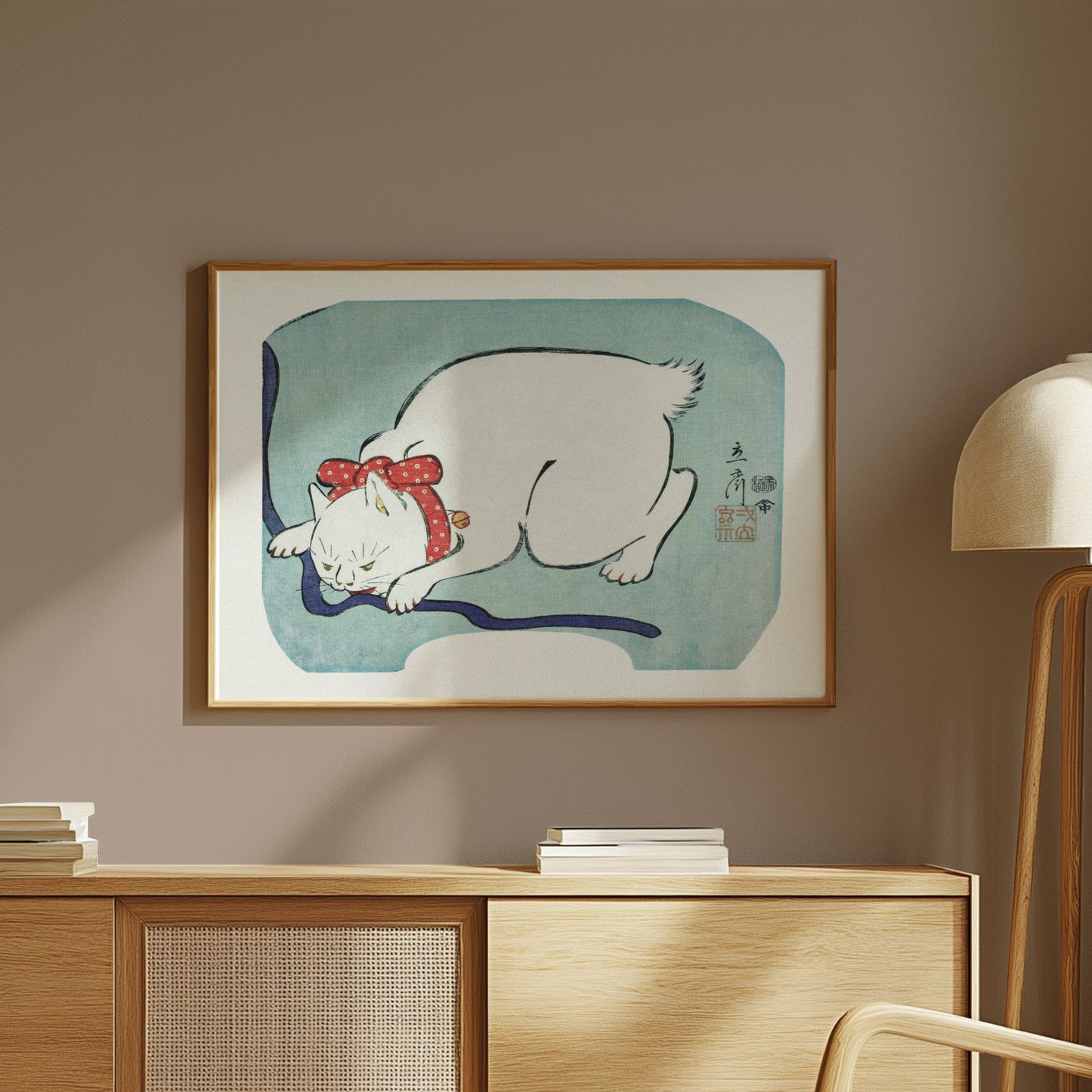 Premium Poster of Sleeping Cat Art with Blue Background Wall Posters