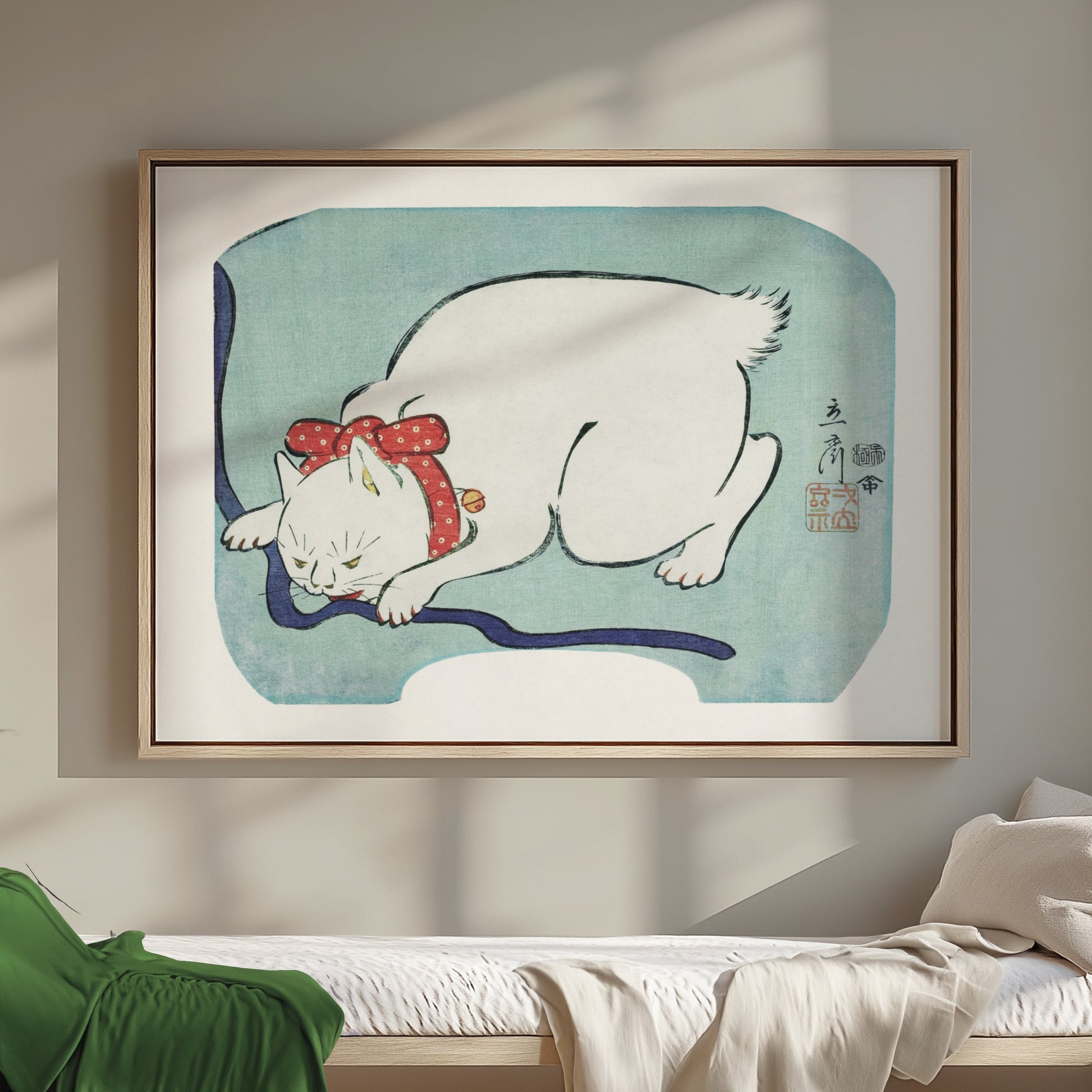 Premium Poster of Sleeping Cat Art with Blue Background Wall Posters