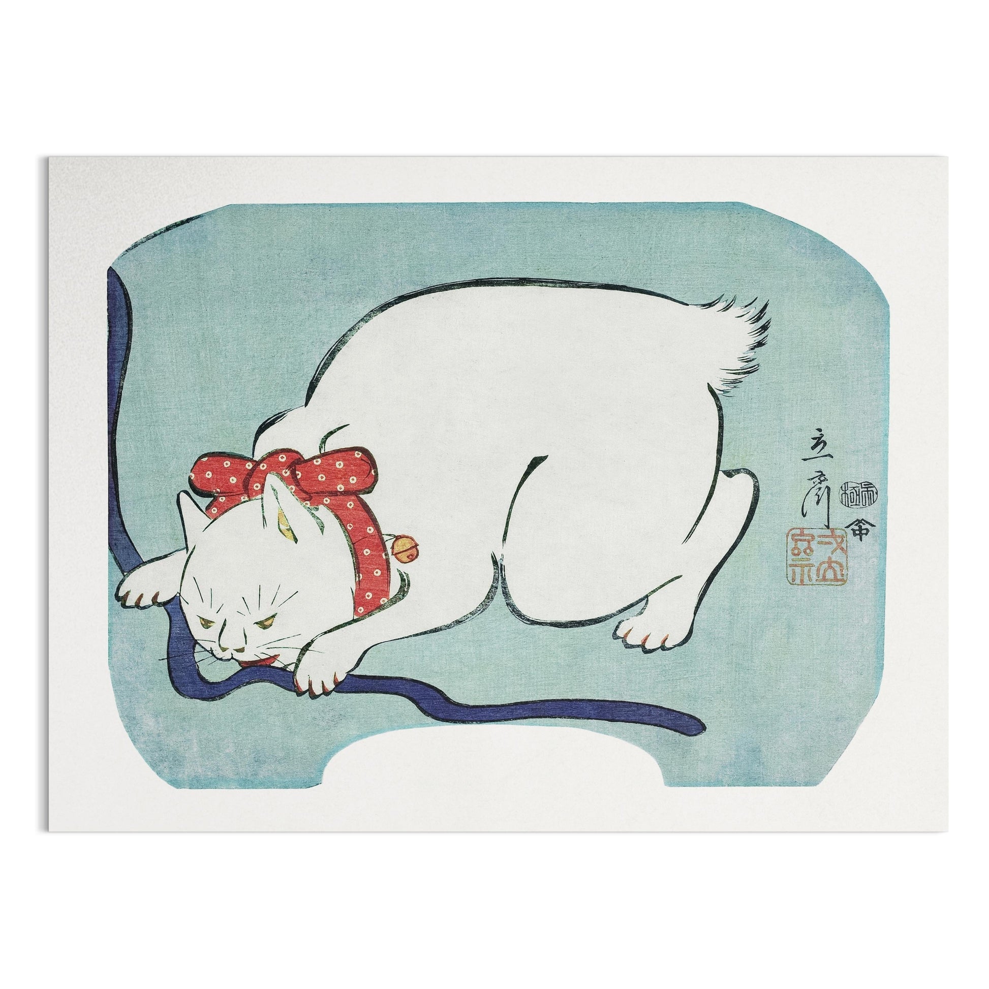 Premium Poster of Sleeping Cat Art with Blue Background Wall Posters