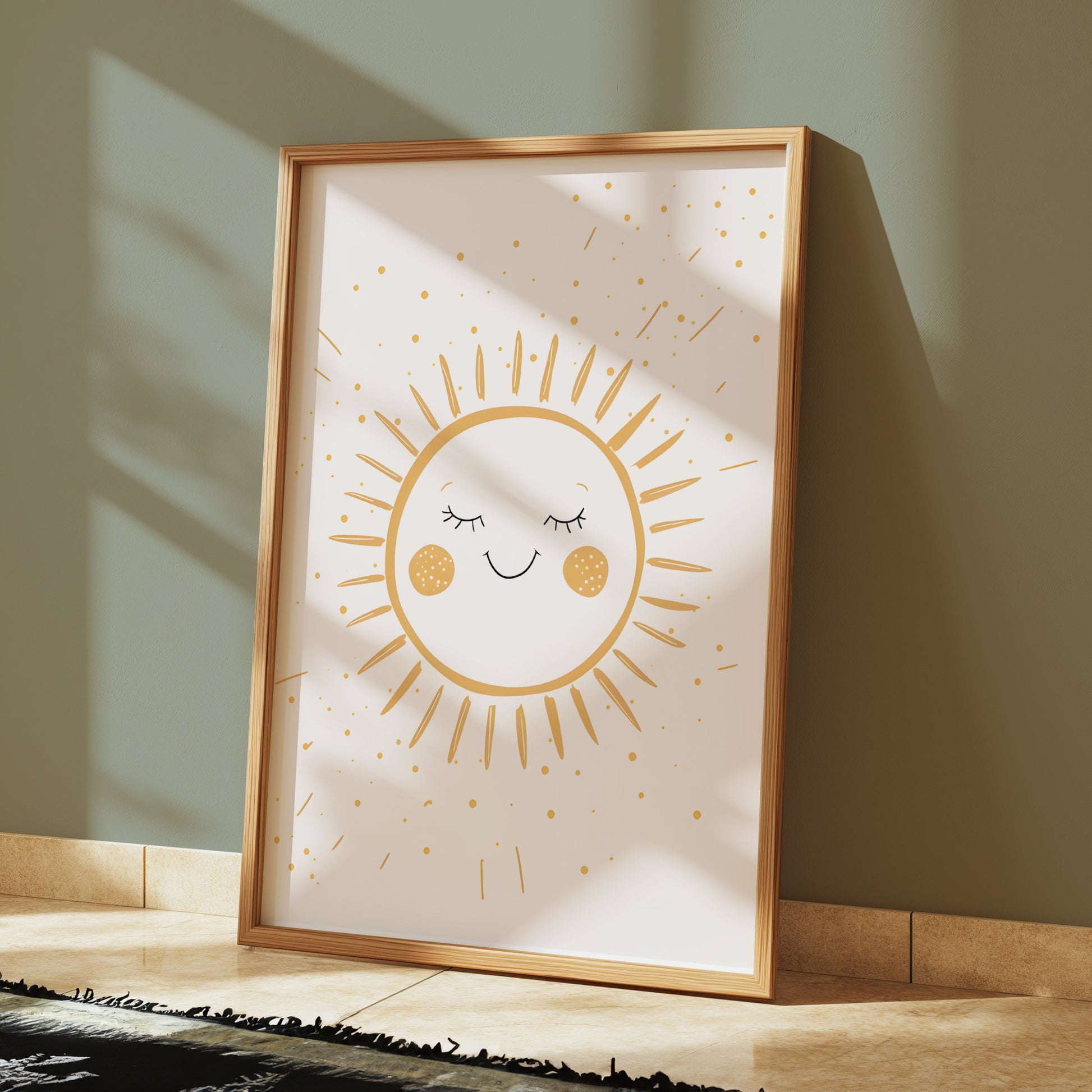Premium Poster of Smiling Sun with Radiating Beams Art Prints Posters