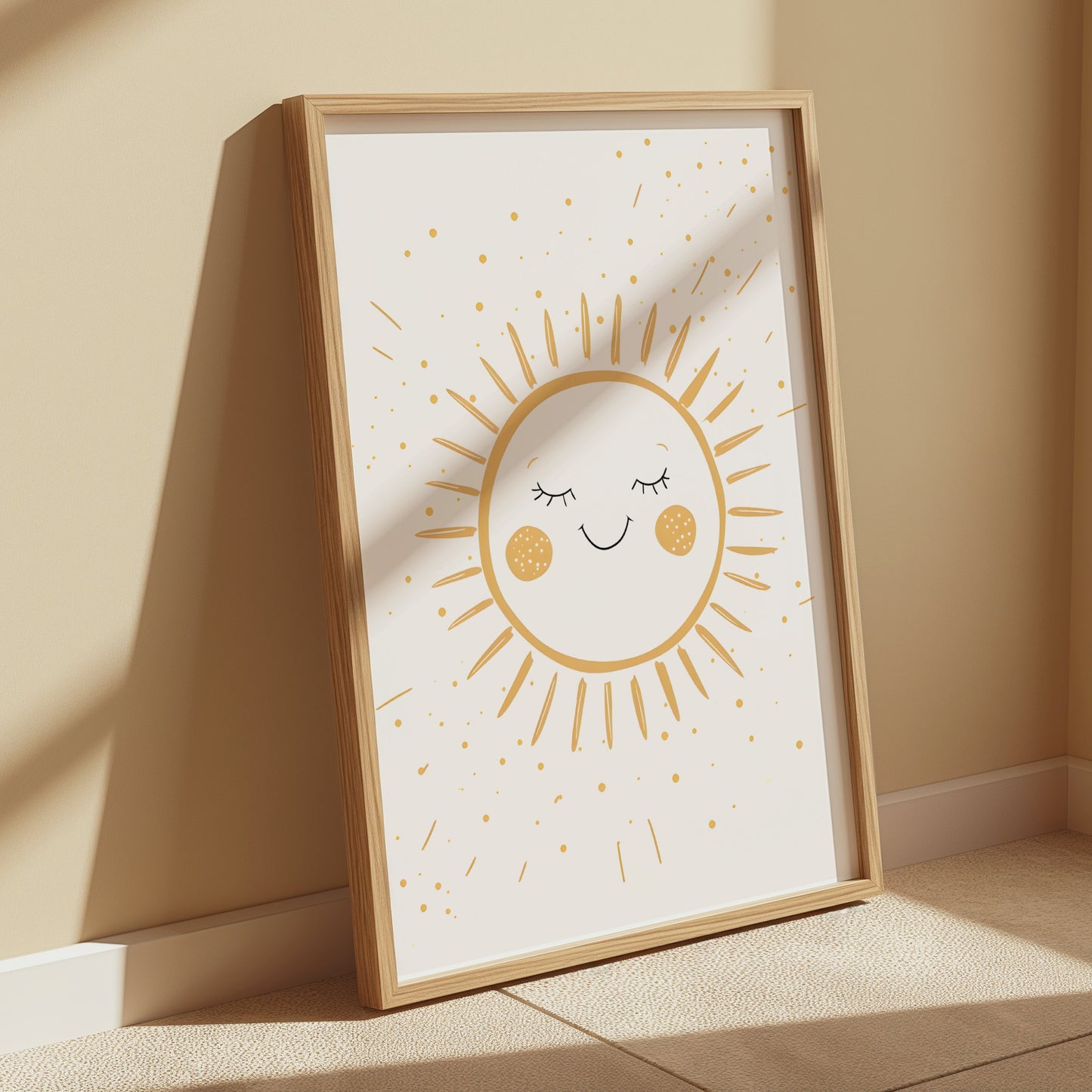 Premium Poster of Smiling Sun with Radiating Beams Art Prints Posters