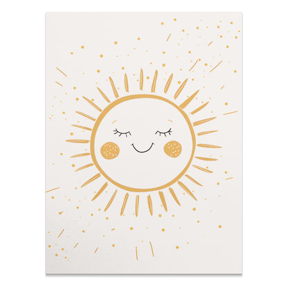 Premium Poster of Smiling Sun with Radiating Beams Art Prints Posters