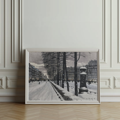 Premium Poster of Snowy City Street with Bare Trees Scene Posters