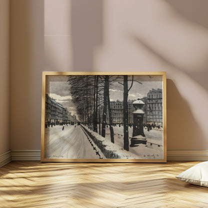 Premium Poster of Snowy City Street with Bare Trees Scene Posters