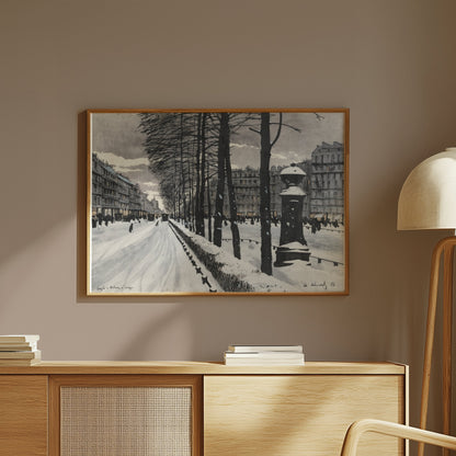 Premium Poster of Snowy City Street with Bare Trees Scene Posters